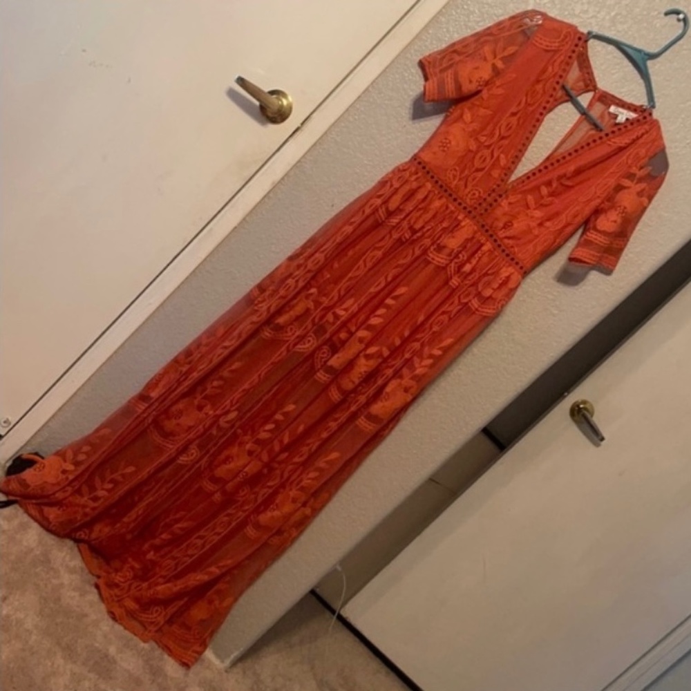 Boho Lace Rust Bridesmaid Dress